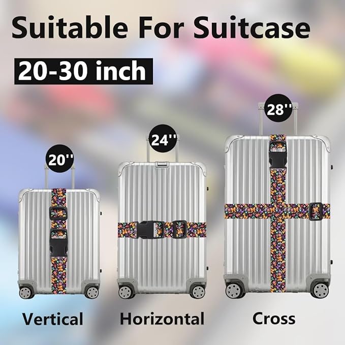 2 Pack Luggage Straps for Suitcases Adjustable Luggage Belt TSA Approved, Bright Colors Travel Packing Straps with Quick Release Buckle Unique Nylon for Sleeping Bag Car Seat, Butterfly Black