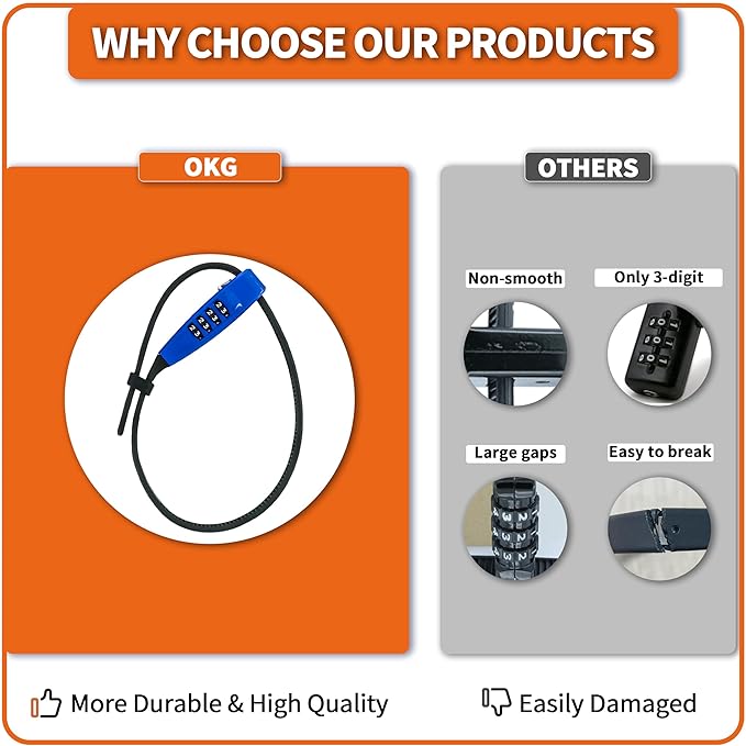 OKG 4-Digit Combination Zip Tie Lock - Anti-Scratch Stainless Steel Cable Bike Lock with Resettable Code, Secure Helmets, Skis, Prams, Luggage, Cabinet, French Doors, and More (Blue)
