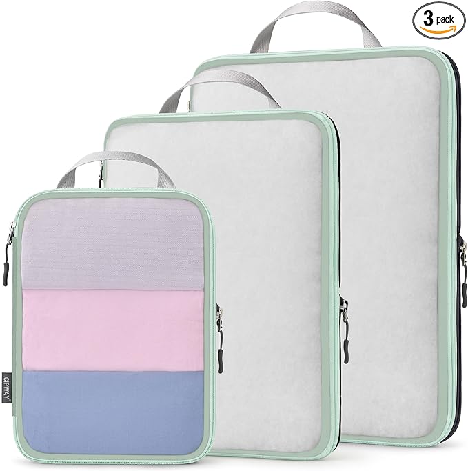 Cipway Mesh Compression Packing Cubes, Ultralight See Through Luggage Organizer Bags, Travel Essentials for Carry on Suitcase（3 Pcs,Sage Green）