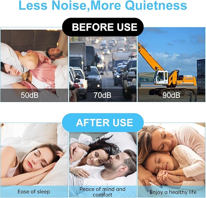 40 PCS Soft Moldable Silicone Earplugs, Reusable Noise Cancelling Earplugs, Silicone Ear Plugs for Sleeping, Earplugs for Swimming, Travel, Snoring, Concerts, Airplane Ear Pressure, Etc. Blue/Clear