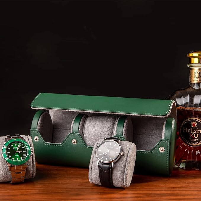 MR.OKAY 3 Watch Travel Case- Classic Leather Watch Case With Perfect Texture.Portable Watch Roll Or Organizer For Storage And Display. Luxury Gifts For Men, All Handmade by Artisans.