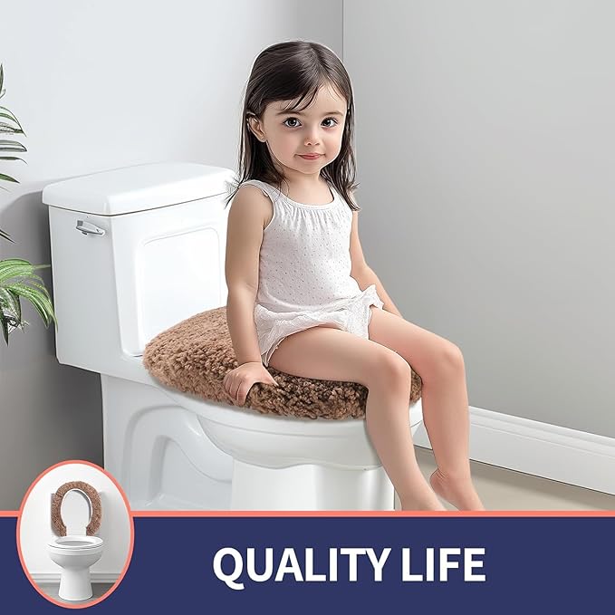 Microfiber Elongated Toilet Seat Cover 19.5"x 15" Machine Washable Solid Toilet Lid Cover Adjustable Rubber Backing Fits Most 18-19.5" L x 14-16" W Elongated Toilet Seat