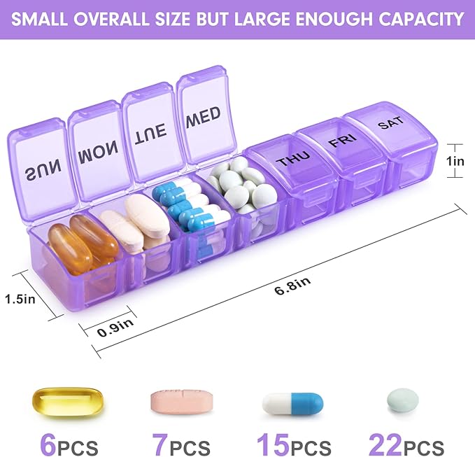 Small Pill Organizer 2 Times a Day, 2 Pack 7 Day Pill Box 1 Time a Day, Travel Friendly Day Night Vitamin Organizer, Weekly Pill Case Container