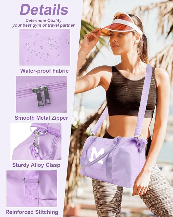 Daughter Niece Gifts for Teen Girl Kids, Initial Travel Duffel Bag Sports Gym Bag Personalized Gifts Weekender Bag，Monogram Overnight Bag Cute Dance Bag Birthday Bridesmaid Gifts for Women(Purple, M)