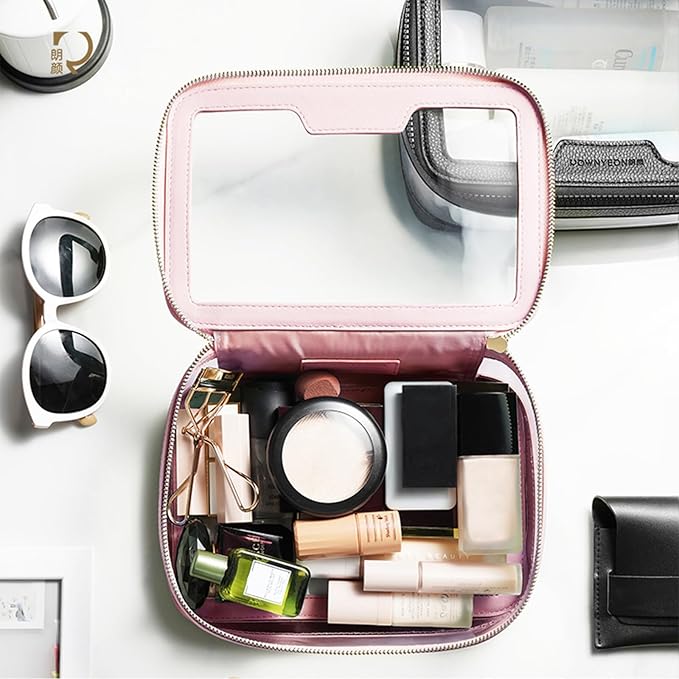 ROWNYEON Clear Makeup Case Toiletry Bag Multipurpose Travel Makeup Train Case Portable Cosmetic Organizer Transparent Storage Bag