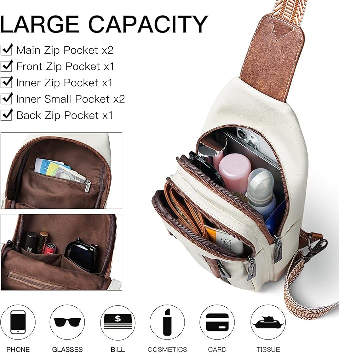7L Sling Bag for Women Men Leather Small Sling Backpack Daypack Anti Theft Fanny Pack Crossbody Purse Travel