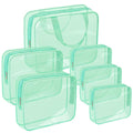 APREUTY Clear Makeup Bags, TSA Approved 6 Pcs Cosmetic Makeup Bags Set Clear PVC with Zipper Handle Portable Travel Luggage Pouch Airport Airline Vacation Organization (Mint Green)