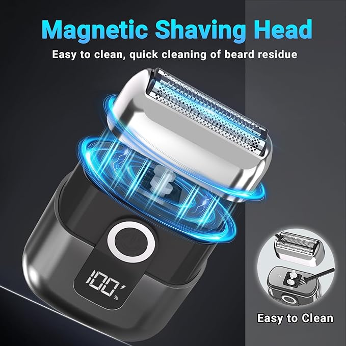 Electric Foil Shavers for Men: Mini Electric Razor, Foil Shaver for Face, IPX7 Waterproof Wet Dry Cordless Razor with 3 Floating Blades, LED Display, USB-C Fast Rechargeable for Travel & Home