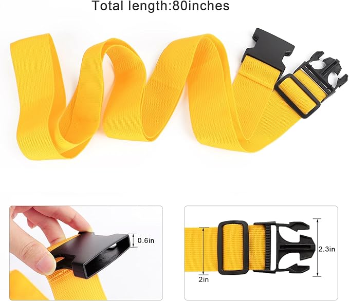 4Pcs Luggage Straps for Suitcase Travel Accessories TSA Approved, 80In Long Belts to Keep Your Suitcase Secure, Adjustable Bag Straps with Quick-Release Buckle for Travel Bag Closure, Yellow