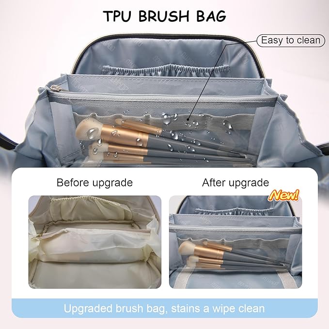 BOYATU Travel Makeup Bag for Women: Cosmetic Organizer Bag with Compartments - Leather Make up Bags Set of 3 (Black)