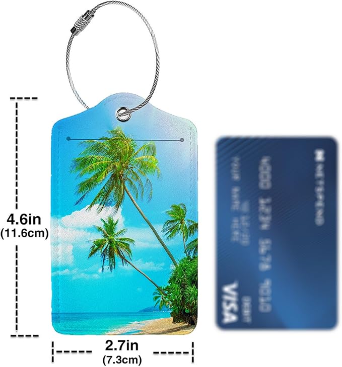 Swaying Palm Trees 2-Pack Luggage Tags for Suitcases,Leather Baggage Tag with Loop, Tags Private Name ID Labels for Women Girl Men Boys Travel Baggage Suitcase