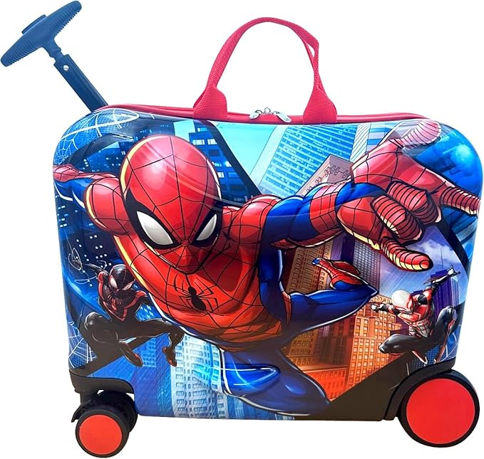 Fast Forward Ride-On 18" Suitcase For Kids/Tow-Along Toddler Carry-On Luggage With Wheels (Spiderman)