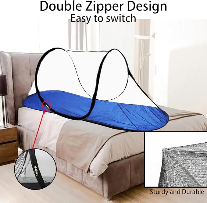 CMINGJ Large Pop Up Mosquito Tent, Portable Foldable Mosquito Net with Bottom for Bed, Camping, Travel, Patio, Suitable for Outdoor Indoor (78 * 28 * 27inch) (Blue Bottom)