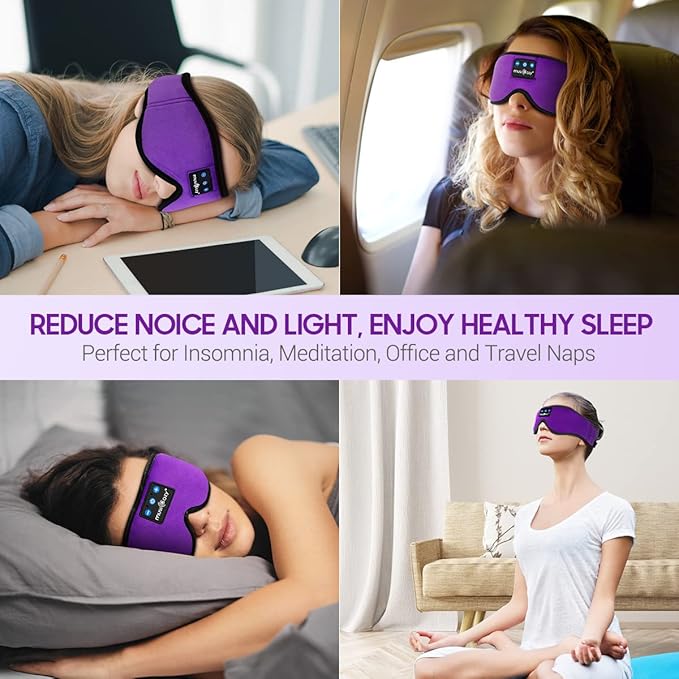 MUSICOZY Sleep Mask with Bluetooth Headphones, Sleeping Headphones Bluetooth Headband Eye Mask, Wireless Music Earbuds Earphones with HD Ultra-Thin Stereo Speakers for Side Sleepers