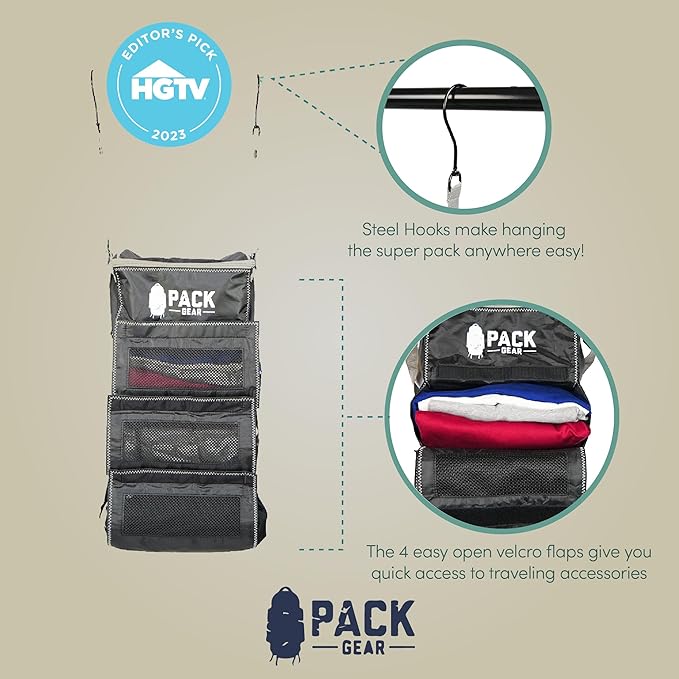 Pack Gear Hanging Luggage Organizer - Our Carry On Closet Insert Fits Any Carry-On - Our Hanging Luggage Organizer Uses Velcro to Allow Instant Access to your Clothes (Mesh Black, Carry-On Size)