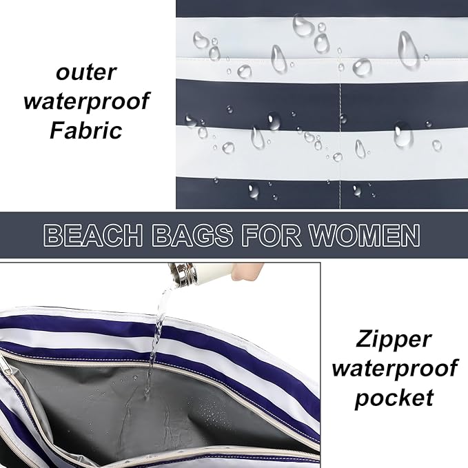 LEDAOU Beach Bag Waterproof Sandproof Women Tote Bag Pool Bag with Zipper for Gym Grocery Travel with Wet Pocket