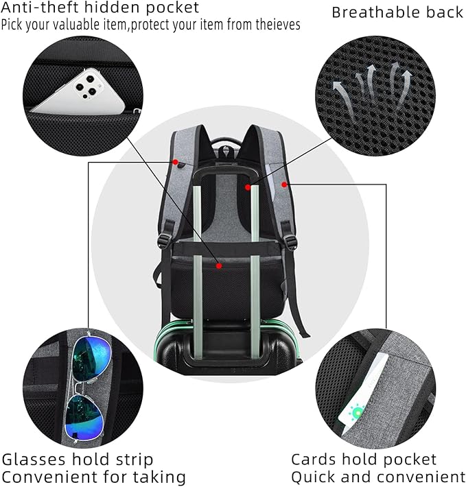 DUSLANG 17 Inch Travel Laptop Backpack Water Resistant College Backpack for Men/Women Laptop Bag with USB Charging Port, Light Grey and Black