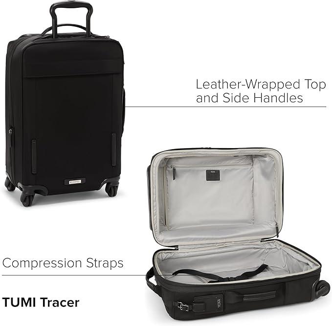 TUMI - Voyageur Leger 4 Wheeled Luggage - Women's Lightweight and Spacious, Sleek Silhouette, Durable Premium Suitcase - 21.8" International Expandable Carry-On, Black with Gunmetal Hardware