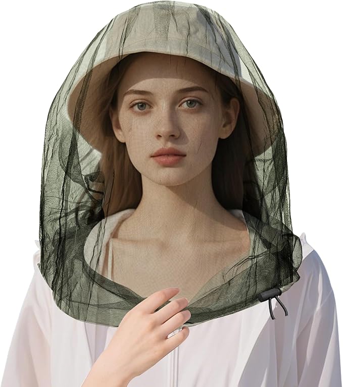 Oversized Mosquito Net 42 x 25 Inches Ultra Large Mosquito Head Net Face Neck Fly Mesh Netting Fits All Hats for Outdoor Camping Hiking Fishing Gardening Safari(Army Green)