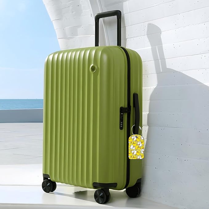 Rubber Duck Luggage Tag for Suitcase Set of 2 PU Leather Cute Luggage Tags with Stainless Metal Loop ID Label Privacy Flap Suitcase Tags for Women and Men Travel