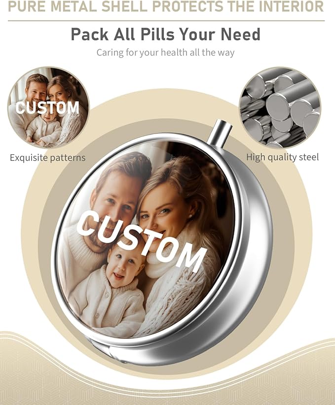 Pill Box, 3 Compartment Portable Travel Medicine Box with Mirror, Compact and Cute, Fits in Purse and Pocket, Medicine and Vitamin Organizer (Custom)
