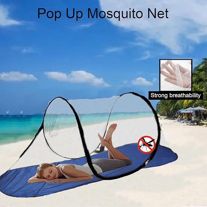 CMINGJ Large Pop Up Mosquito Tent, Portable Foldable Mosquito Net with Bottom for Bed, Camping, Travel, Patio, Suitable for Outdoor Indoor (78 * 28 * 27inch) (Blue Bottom)