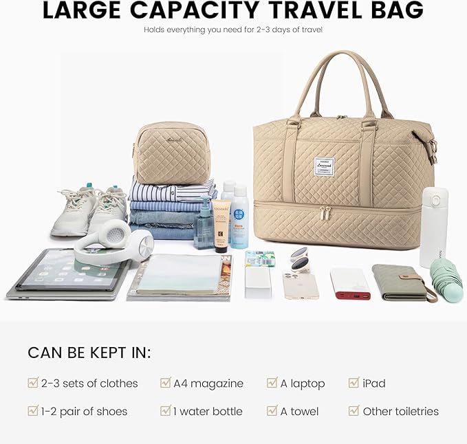 LOVEVOOK Travel Duffle Bag,Weekender Bags for Women with Shoe Compartment，Carry on Overnight Bag with Toiletry Bag,Gym Duffel Bag with Wet Pocket, Hospital Bags for Labor and Delivery