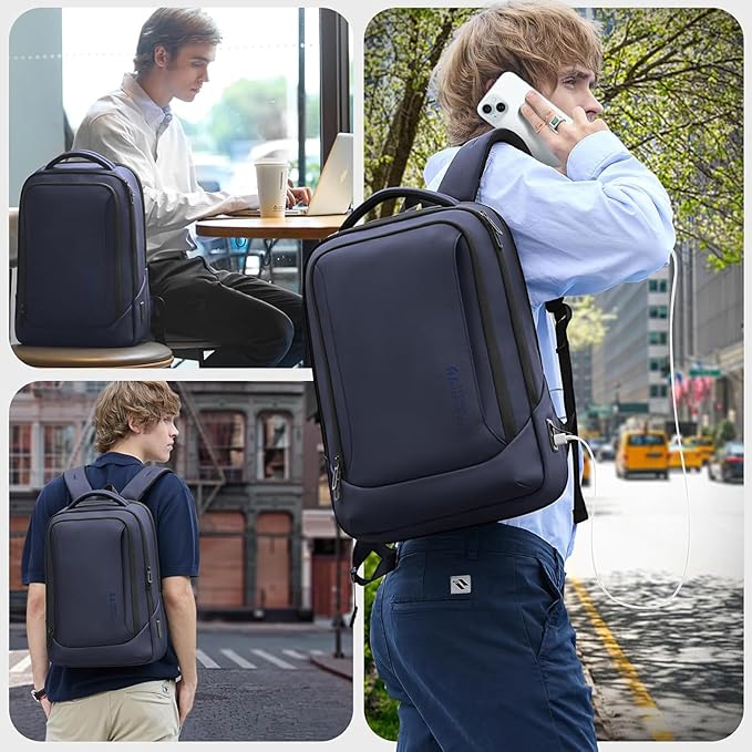 hk Laptop Backpack for Men with USB Charging Port for Business Work College Travel (Blue, 17.3 inch)