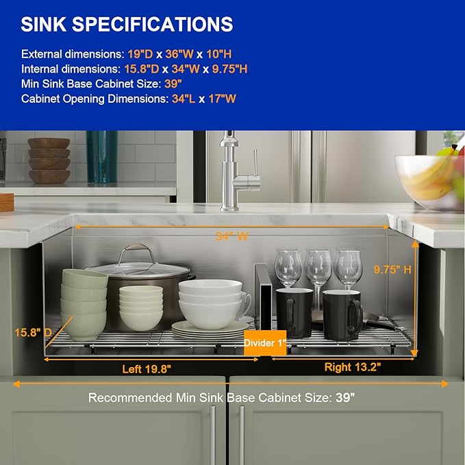 Dcolora 36 Inch Large Double Bowl Low-Divide Kitchen Sink Undermount 16 Gauge Stainless Steel 60/40 Split with Workstation, 36"x19"x10" Double Basin, DC-U7739