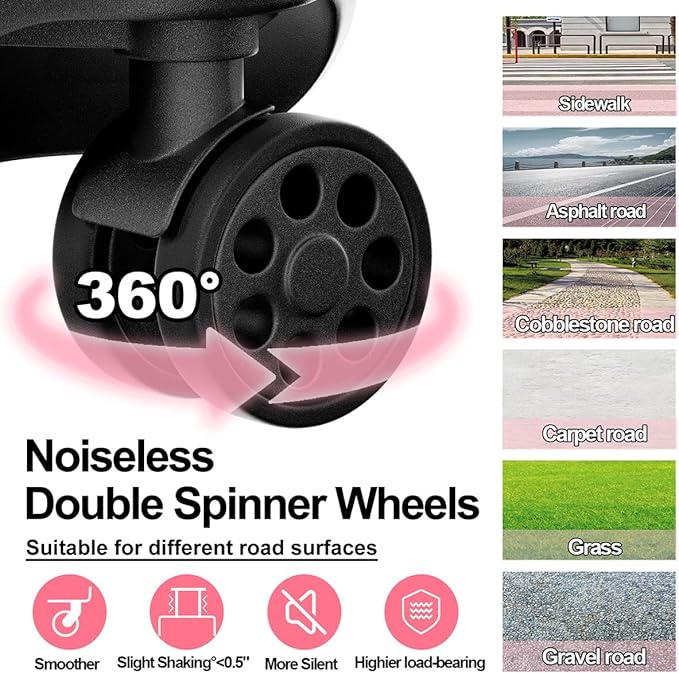 Krute Carry on Luggage 20 Inch USB Suitcases with Spinner Double Wheels Cup Holder PC+ABS Hardside Luggage with TSA Lock (Pink)