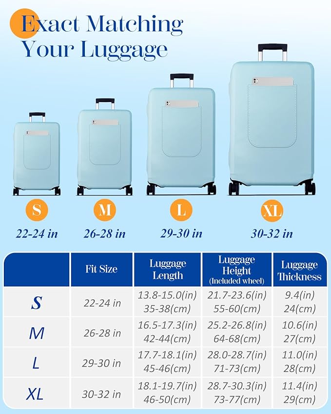 Slohif Luggage Cover for Suitcase Tsa Approved Protector - Luggage Sleeve Suit Case Cover Travel Stretch Large Baggage Case Protective Washable Fit 26-28 Inch Light Blue