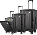 Luggage Sets 3 Piece, ABS Lightweight 20in/24in/28in Luggage, Expandable Carry On Suitcase Set with TSA Lock & Double Wheels, Front Open Hardshell Luggage Sets (Black)