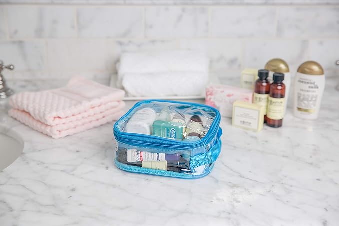 EzPacking Clear TSA Approved 3-1-1 Travel Toiletry Bag for Carry On/Quart Size Transparent Liquids Pouch for Airport Security/Reusable See Through Vinyl & PVC Plastic Organizer Men Women (Turquoise)