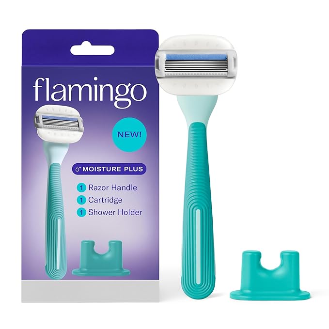 Flamingo Moisture Plus Women's Razor Set - Razor Handle, Blade Refill, and Shower Holder - Seafoam