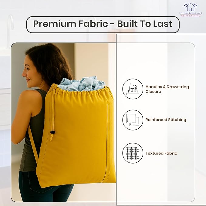 LFH Home Cotton Canvas Large Laundry Bag with Handle, Heavy Duty Drawstring Closure Washable Laundry Bags, School Travel, Home, Hotel, College Dorm, Organizer Sack, Toys Clothes 20x30-Yellow