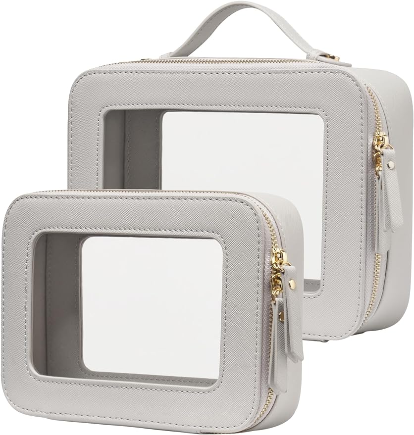 Popvibe Clear Makeup Bag Travel Cosmetic Case Transparent Toiletry Bag with Zipper, Portable Make Up Organizer Traveling Compact Car Bag for Essentials