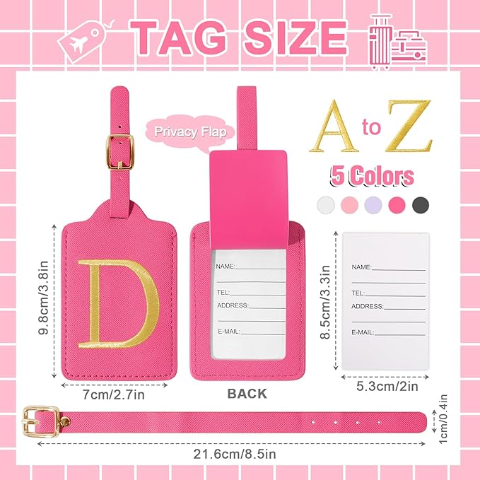 Personalized Initial Rose Red Leather Cute Luggage Tags with Privacy Cover Name Card, Custom Monogram Embroidered