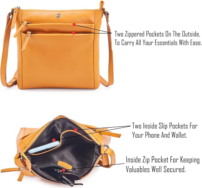 Small Soft Genuine Leather Crossbody Purse Women’s Sling Crossover Shoulder Travel Handbag with Triple Zipper