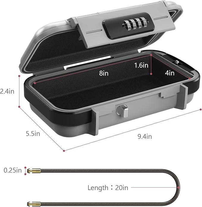 LOFICOPER Portable Safe Box, 4 Digit Combination Security Case, Waterproof Travel Lock Box, Small Beach Safe with Removable Chain, for Sports, Travel, Home, Office, Grey