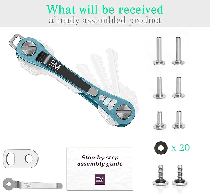EM Premium Products Compact Key Holder - Pocket Key Organizer - 14 Keys Key Bar