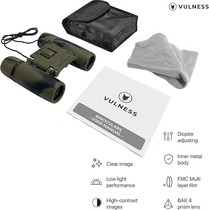 Small Binoculars for Adults and Kids | Cruise Ship Essentials Camping Bird Watching Travel Hiking Accessories Alaska Costa Rica Must Haves Packing List High Powered Mini Compact VULNESS (Camo, 8X21)