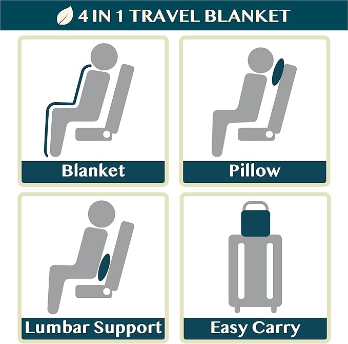 PAVILIA Travel Blanket Pillow, Soft Airplane Blanket 2-IN-1 Combo Set, Plane Blanket Compact Packable, Flight Essentials Car Pillow, Travelers Gift Accessories Luggage Backpack Strap, 60x43 Slate Blue