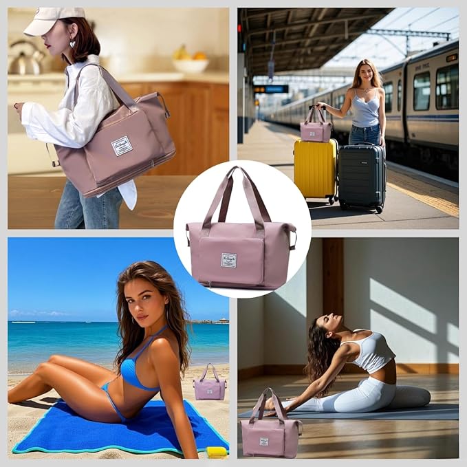 Large Capacity Foldable Travel Bag, Expandable lightweight Carry on Bag, Dry with Wet Separation Spor Duffel Bags