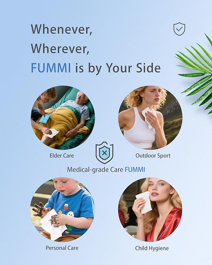 FUMMI 300 Pack Body Wipes – Large Individually Packaged Bath Wipes for Adults, Travel, Gym, Camping, Elderly, Bedridden – No Rinse Bath Wipes, Moisturizing & Refreshing Clean