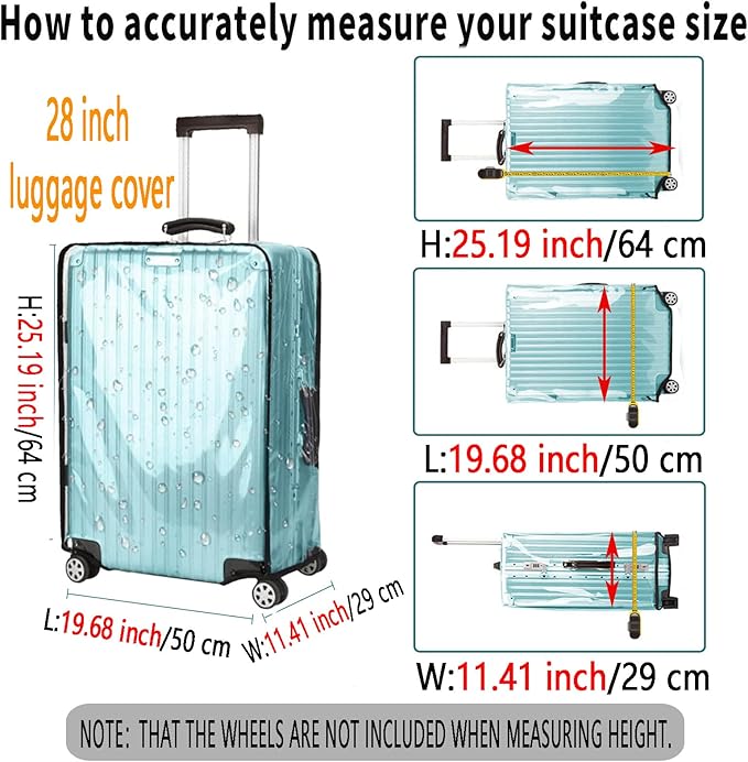 Suitcase Covers for Luggage – TSA Approved Clear PVC Luggage Protector Cover, Thick Transparent Waterproof Sleeve with Large Hook and Loop Closure, Fits 28" Wheeled Suitcases