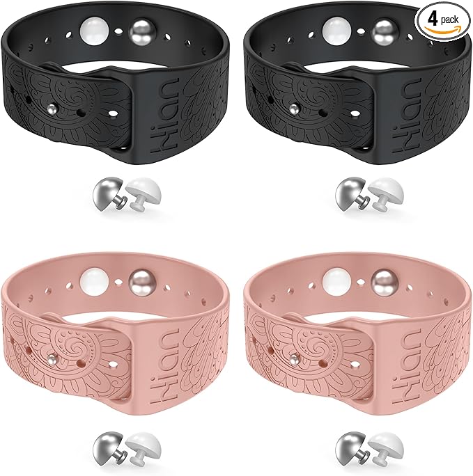 Hion Motion Sickness Bracelets Sea Sickness Wristbands for Motion Sickness/Morning Sickness/Pregnancy Nausea Anti Nausea Wristband Acupressure Nausea Bands Motion Sickness Bands（2Pairs-Black+Pink