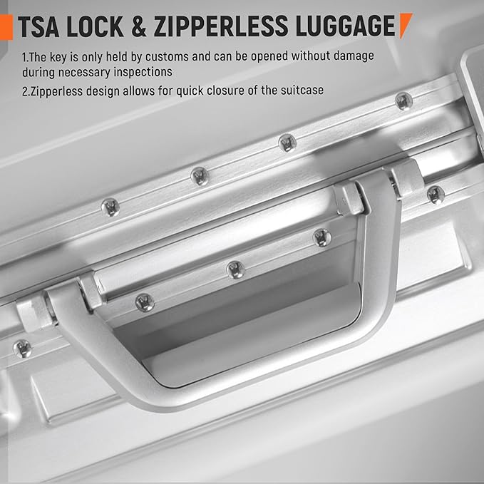 UrbanExplorer All Aluminum Carry On Luggage 22x14x9 Airline Approved Heavy Duty Hard Shell Suitcases Zipperless Suitcase with TSA Lock, Sliver, 20 Inch