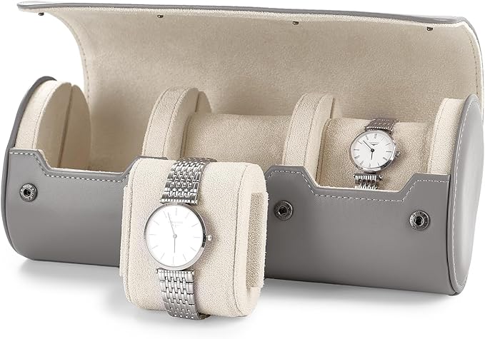 Oirlv Luxury Leather Watch Organizer Case Watch Box for Mens Jewelry Gift Box for Birthday Fathers Day Anniversary(3 slots, Grey)