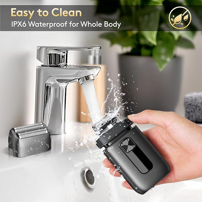 Brightup Foil Shaver, Mens Electric Razor, Shavers for Men with Trimmer, Cordless USB-C Rechargeable Waterproof Double Floating Blades for Close Shaving Face, 2 Speed, LED Display&Travel Pouch, Gray