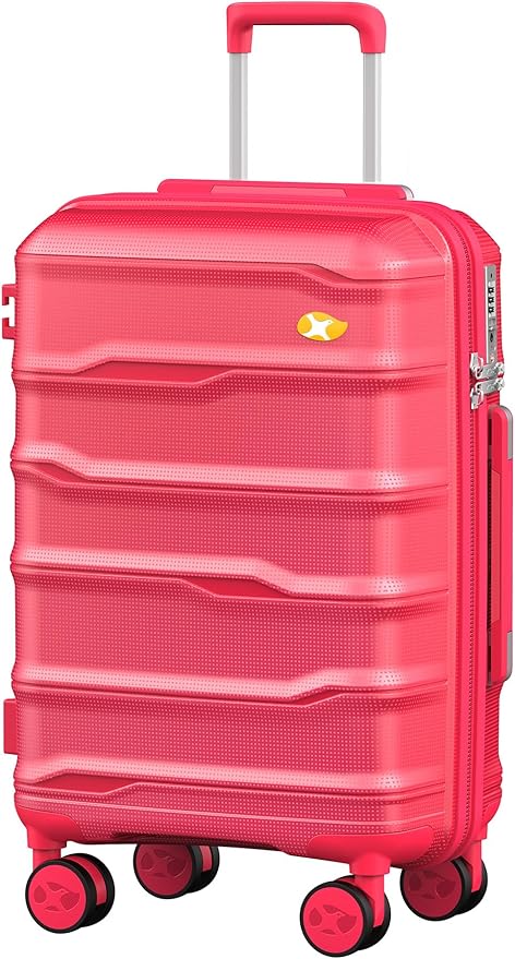 Carry On Luggage 22x14x9 Airline Approved, Hard Shell Suitcase with Spinner Wheels, PP Lightweight Luggages with TSA Lock, Carry-On Suitcases 20 Inch, Red